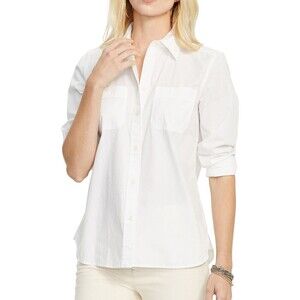 Lauren Ralph Lauren Women’s White Cotton Dress Shirt With Pockets size M